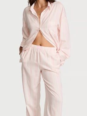 Victoria's Secret Light Pink Striped Two-Piece Pajama Set modal blend